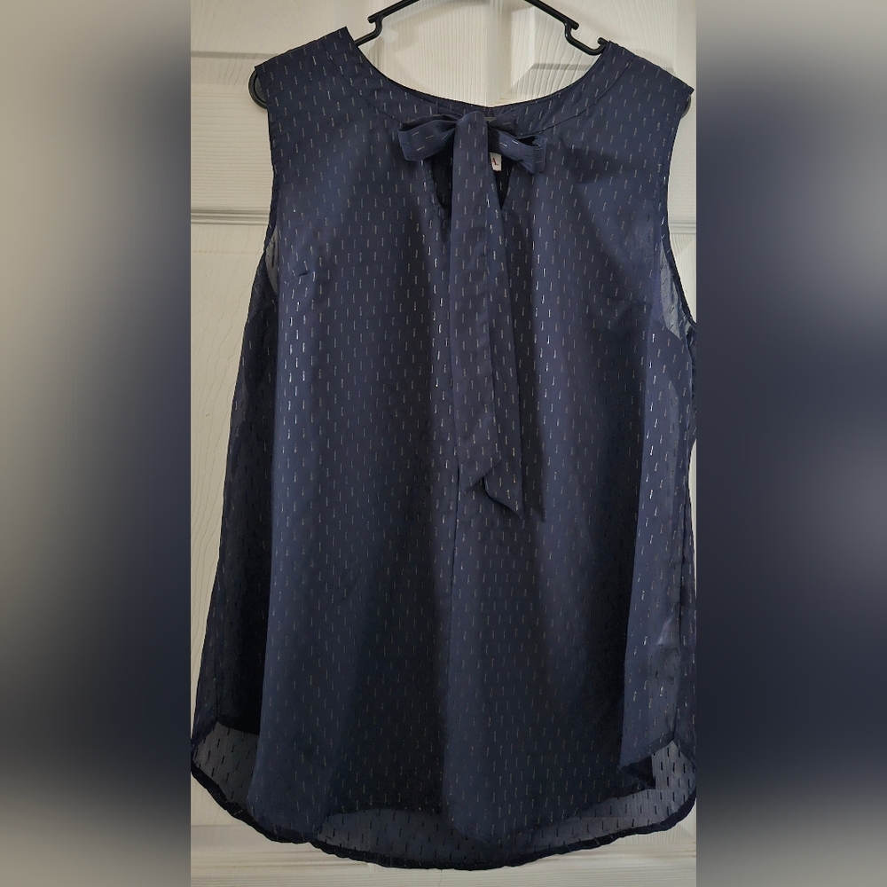 Merona Navy Sheer and Sleeveless Bow Tie Blouse XL
